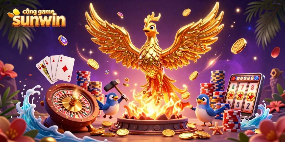 Experience the excitement of cổng game sunwin with a golden phoenix and dynamic casino elements.