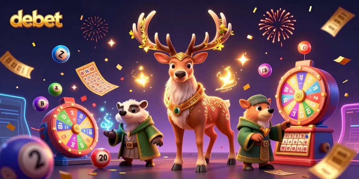 Engage with debet's vibrant lottery atmosphere featuring dynamic characters and game elements.