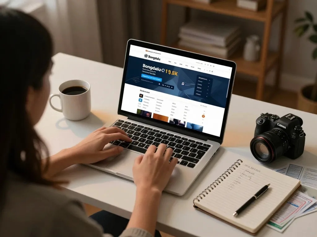 User analyzing sports odds on Bongdalu's site while enjoying a cozy home setup with notes and coffee