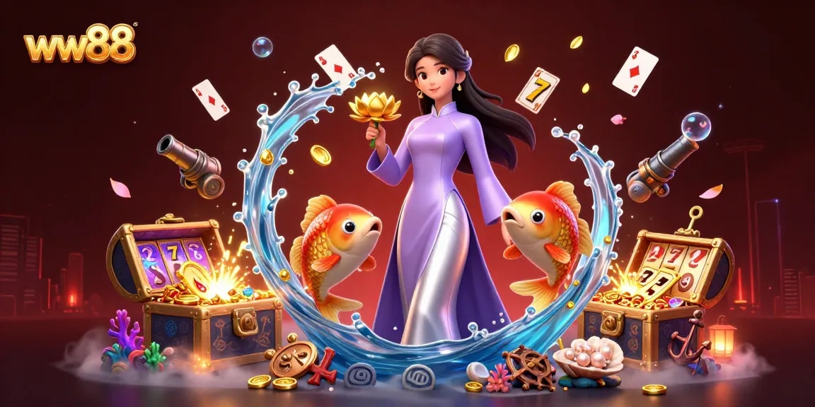 Engaging action at WW88 casino with vibrant games and a stunning Asian character.
