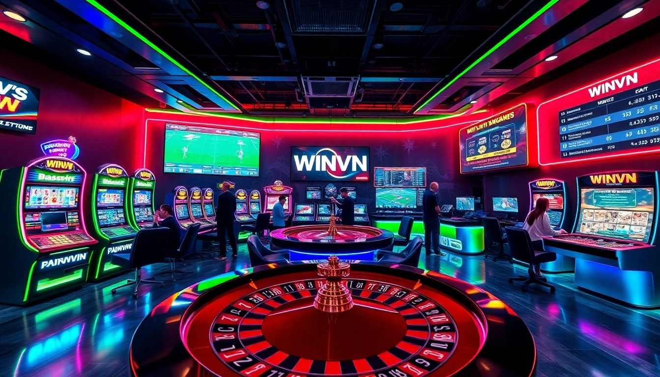 Experience the excitement of online gaming at winvn88.live with vibrant sports betting and casino visuals.