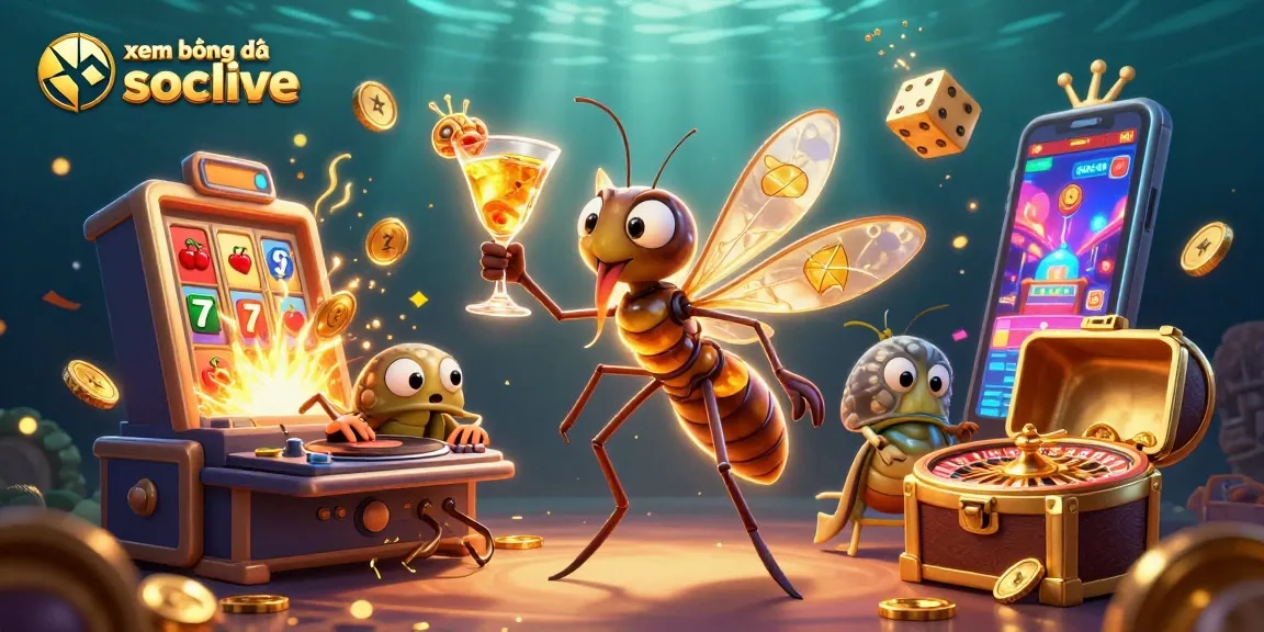 Experience xem bóng đá socolive with a vibrant 3D illustration showcasing casino elements and action.