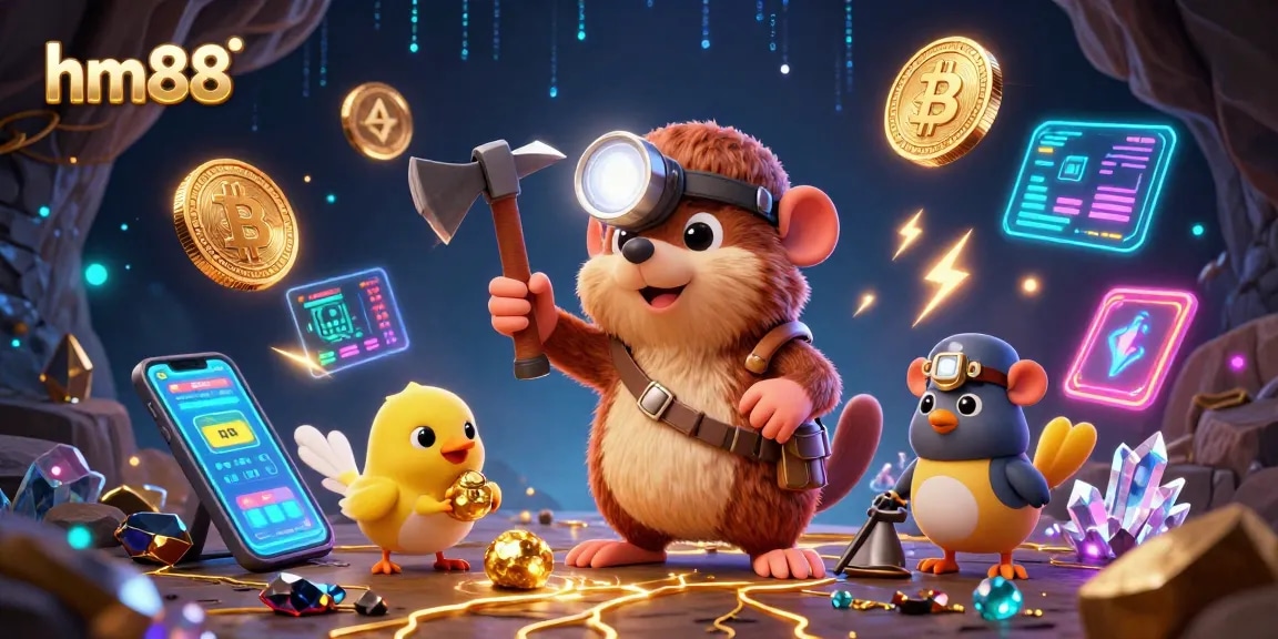 Engage with hm88 for thrilling casino adventures featuring a treasure hunter mole and cryptocurrency elements.