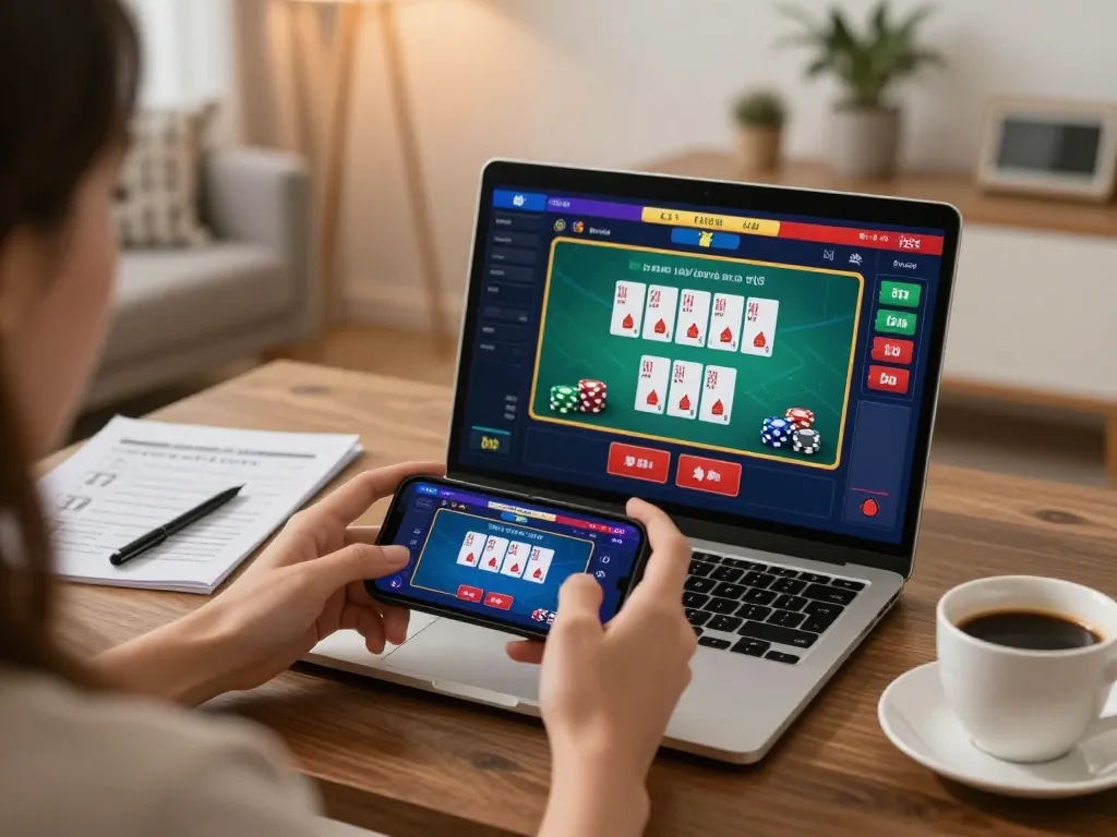 Player engaging in mobile gambling with sc88hd app on smartphone showing live dealer game.