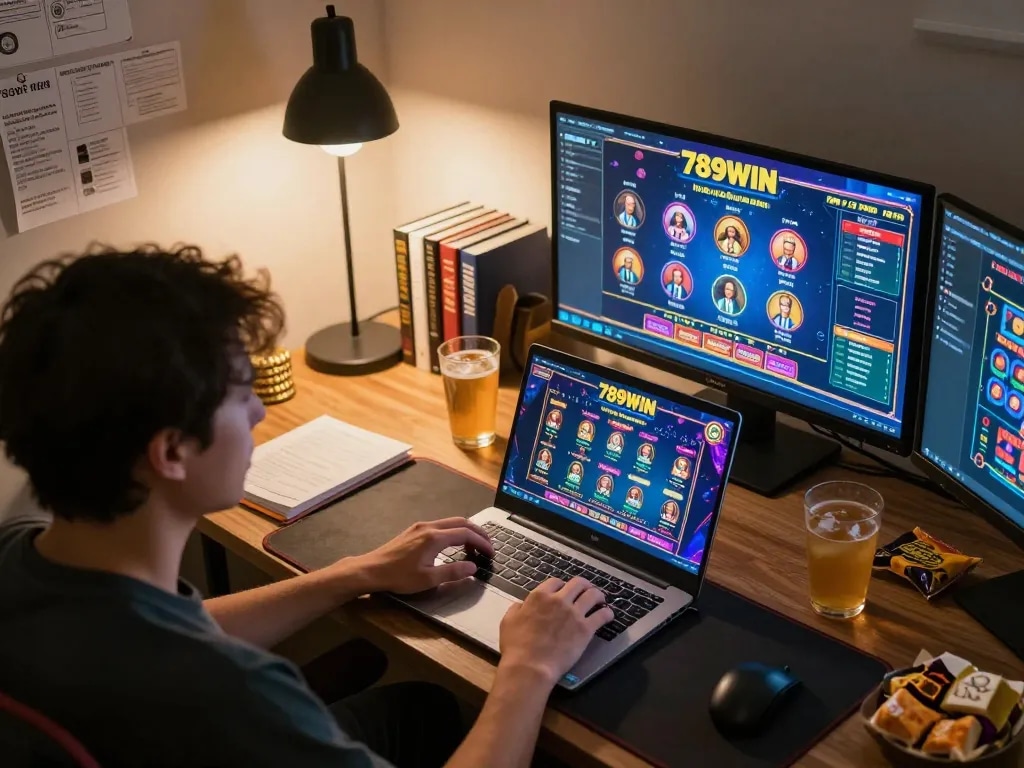 Engaging gameplay on 789WIN laptop setup highlighting strategic gambling moments