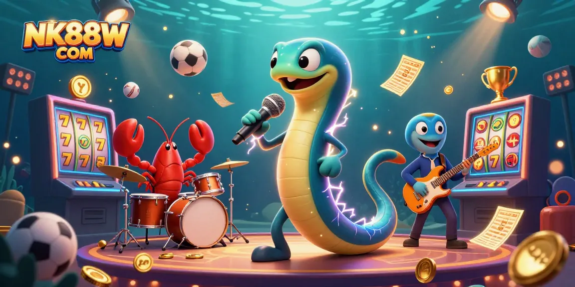 Experience winning thrills at NK88W COM with 3D electric eel DJ and vibrant casino elements