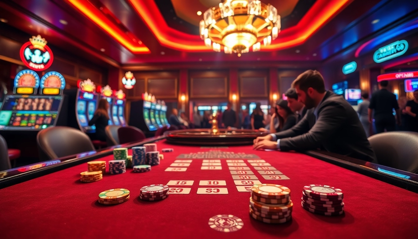 Experience excitement at OPEN88 casino with a vibrant poker scene featuring engaged players and a roulette wheel.