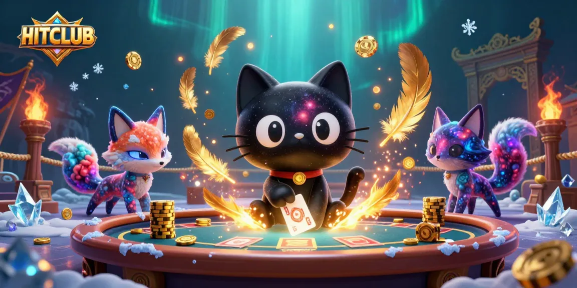 Engage in winning strategies with HITCLUB at this vibrant cosmic casino table illustration.