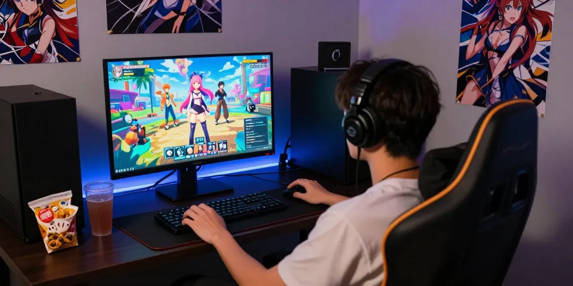 Engaging player immersed in a colorful hentai game on a large screen with vibrant graphics.