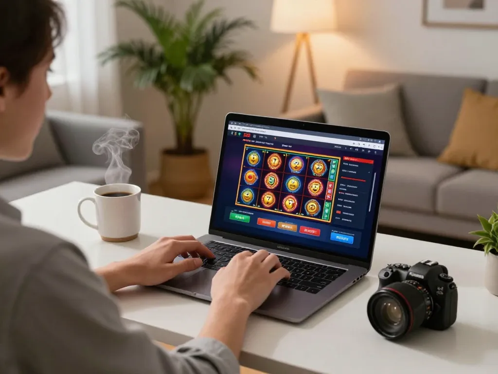 SC88 gaming online on a laptop showcasing vibrant table games in a cozy home setup.