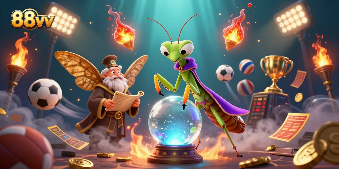 Engage with 88vv's thrilling gambling adventures featuring a mystic fortune teller and vibrant sports elements.