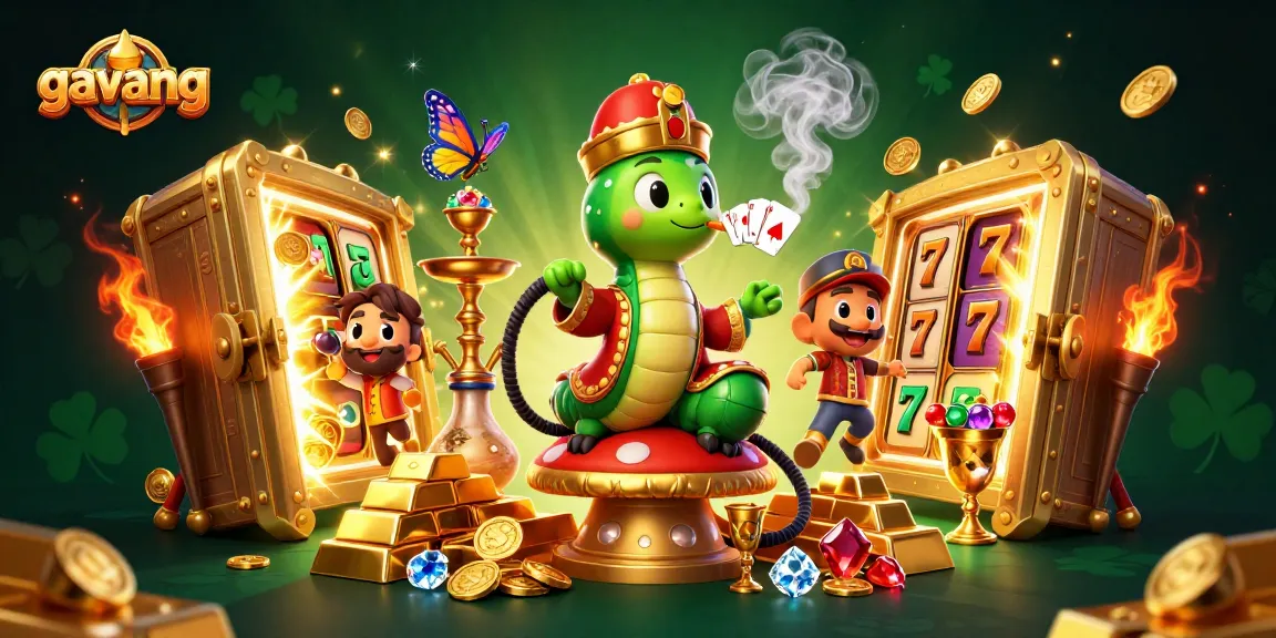 Experience the magic of gavang with vibrant symbols and stunning casino elements in this lively illustration.