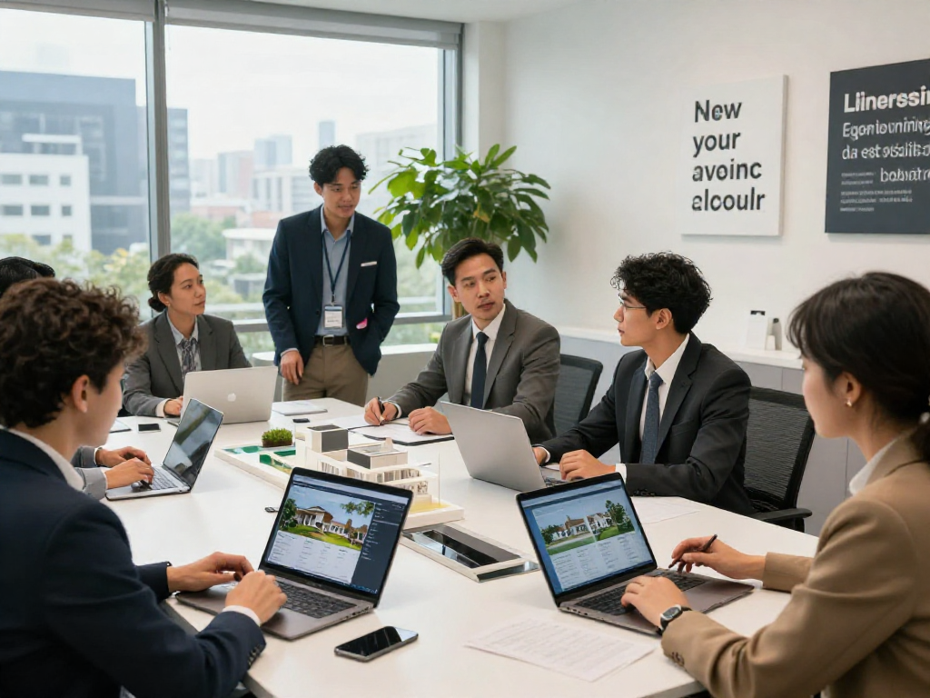 IDXSTAR enhancing collaboration in a vibrant real estate office with agents discussing properties.