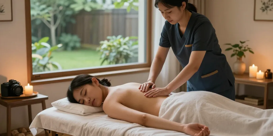 Client enjoying a tranquil 연신내출장마사지 in a serene home environment with calming elements.