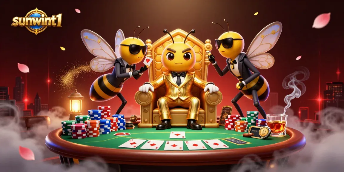 Celebrate winnings with sunwint1 at a vibrant poker table filled with colorful chips and cards.