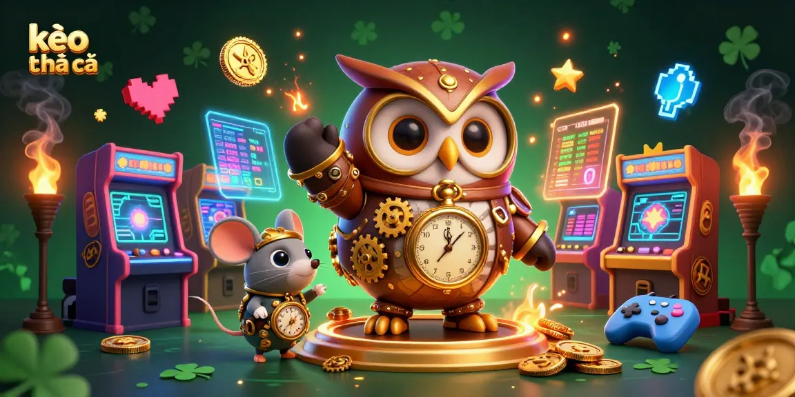 Engage with kèo nhà cái as the 3D owl and mouse navigate a vibrant casino landscape filled with arcade excitement.