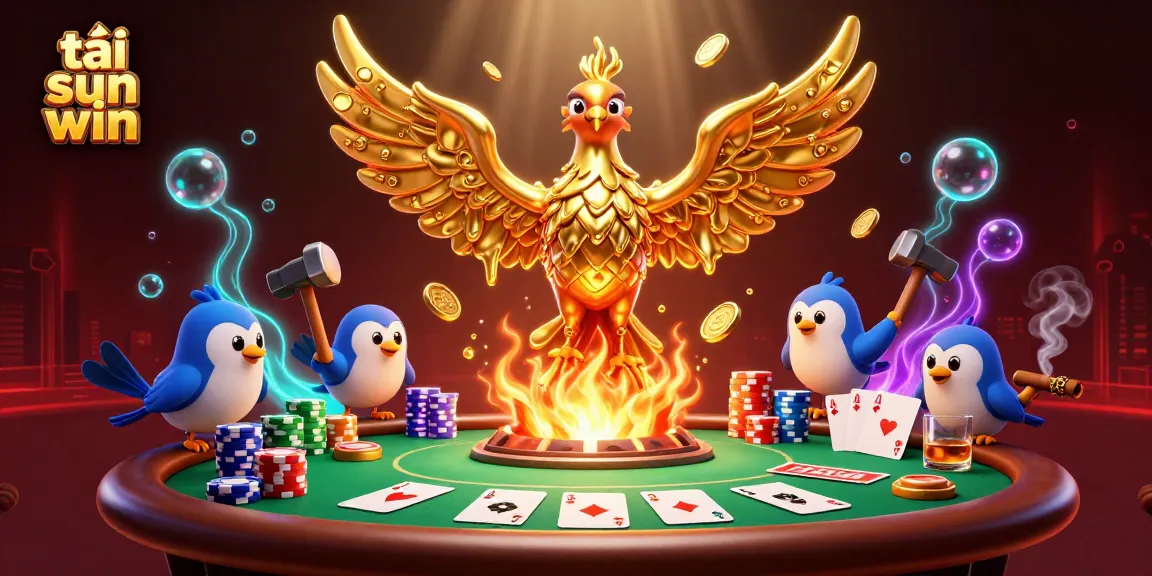 Engage with thrilling gameplay by tải sun win, featuring a fiery phoenix and a wealth of poker elements.