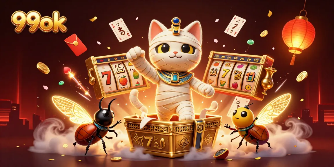 Experience thrilling slots and jackpots at 99ok with vibrant 3D elements in a captivating casino scene.