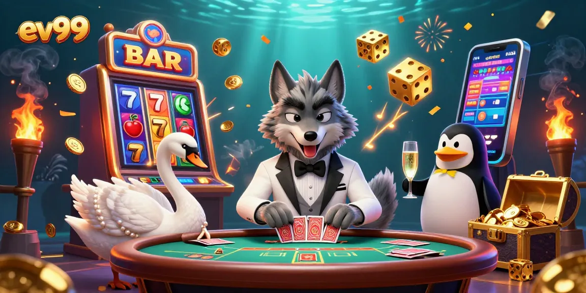 Experience thrilling gameplay at ev99 featuring engaging characters like a debonair wolf and a sophisticated penguin.
