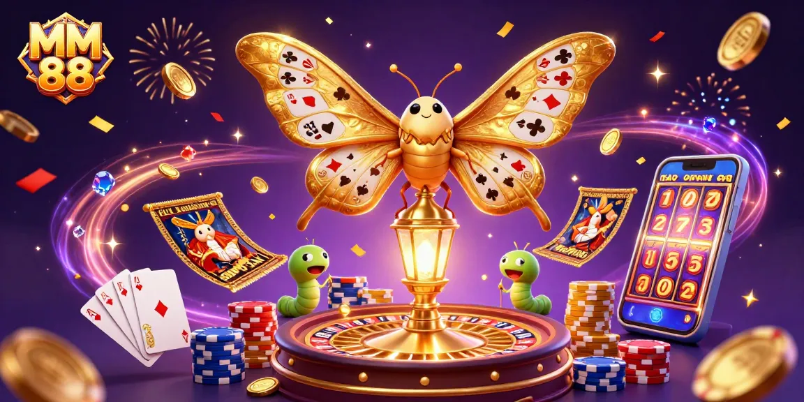Win big at MM 88 with vibrant casino-themed illustration showcasing dynamic gaming elements.