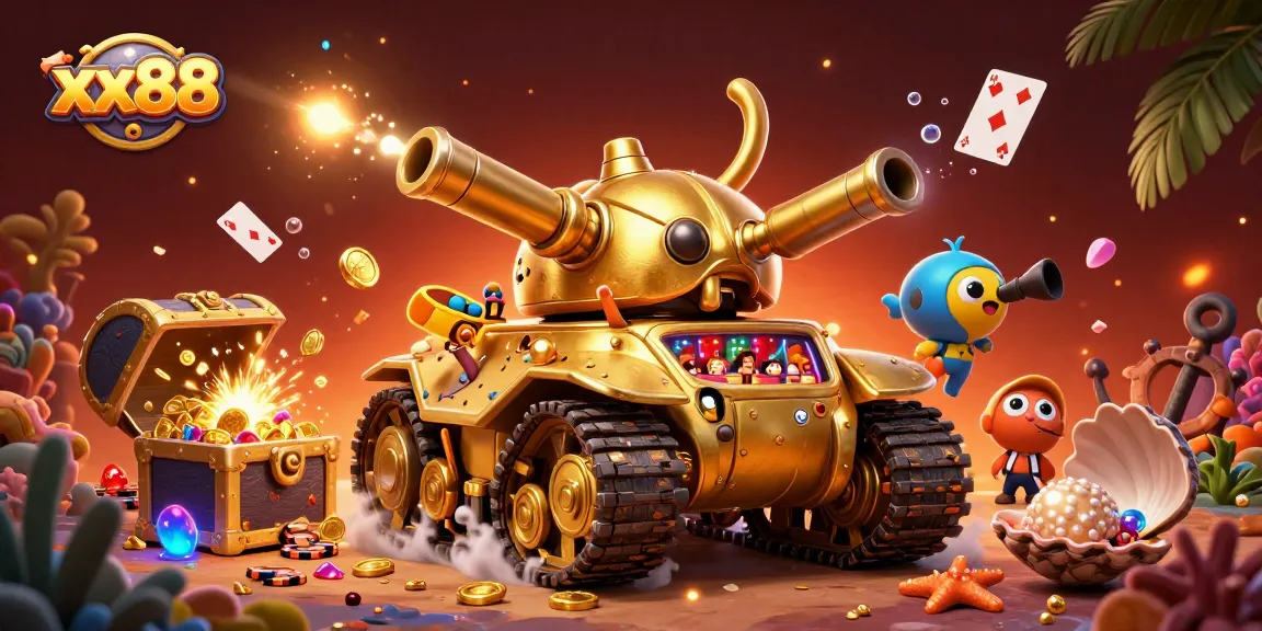 Experience excitement at xx88 with a vibrant 3D casino illustration showcasing dynamic games and treasures.