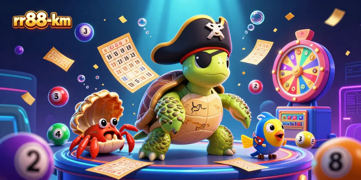 Engage with the dynamic lottery scene featuring rr88-km, vibrant characters and colorful game elements.