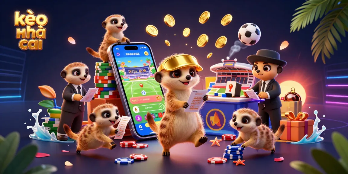 Experience kèo nhà cái with meerkats running a sports betting operation amidst vibrant casino elements.