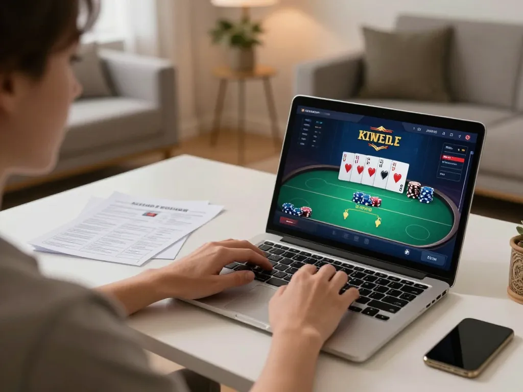 Online gaming scene on Trang chủ SC88 with poker game interface and strategic notes for focused gameplay.