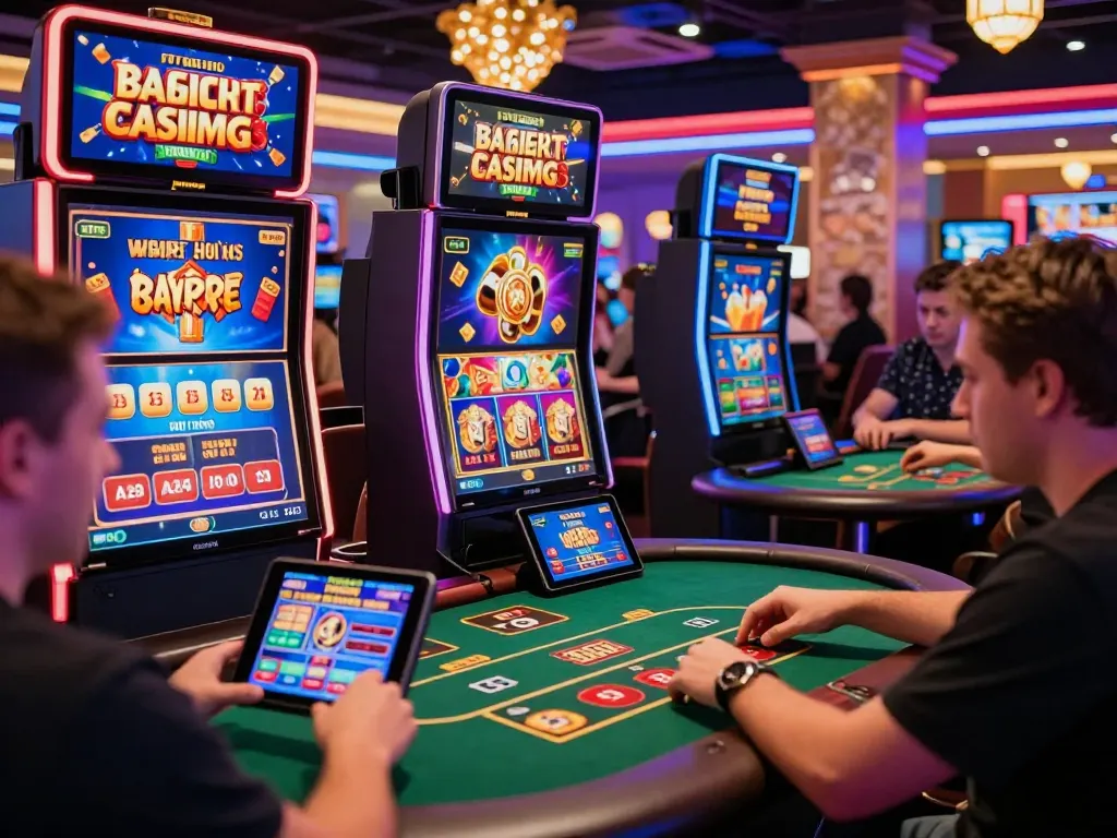 Engaging Onbet Casino online gaming scene showing players enjoying slots and poker in a vibrant virtual environment