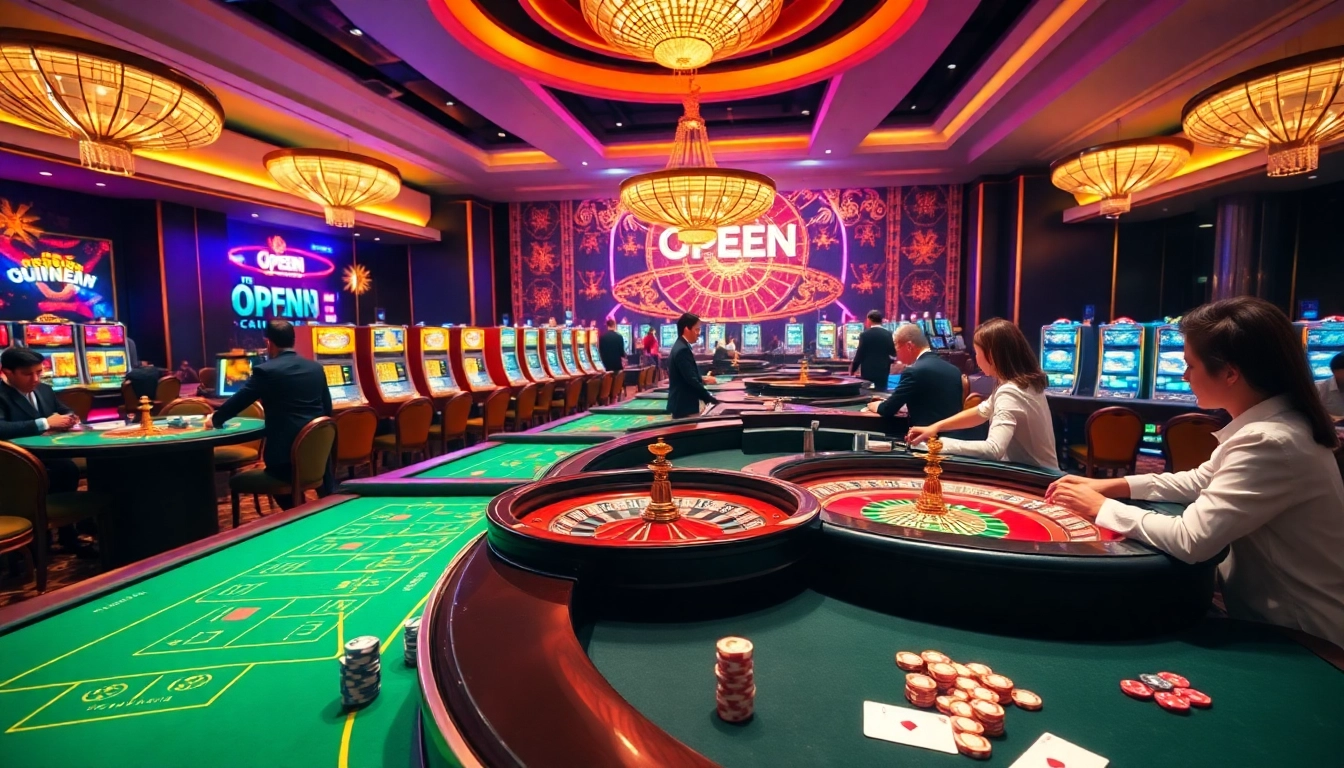 Betting excitement at open88 casino with vibrant tables and thrilling slot machines.