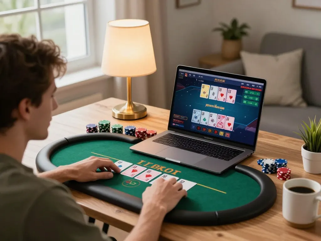 Engaging live casino gameplay on LV88 platform, showing player immersed in online poker