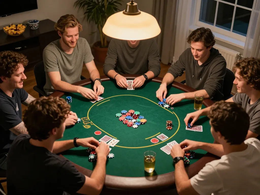 Players enjoying a strategic poker game at home while using cm88 platform for betting tips.