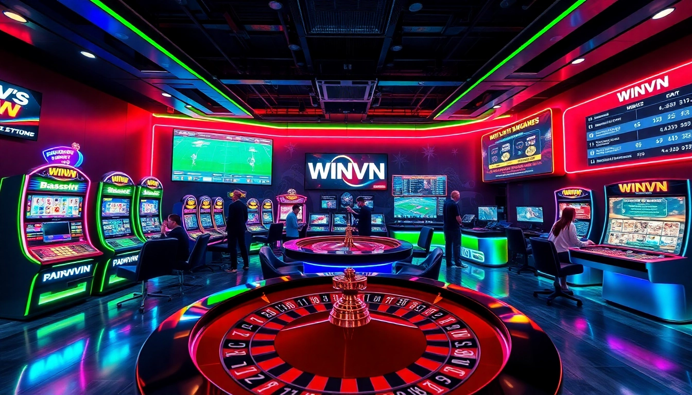 Experience the excitement of online gaming at winvn88.live with vibrant sports betting and casino visuals.