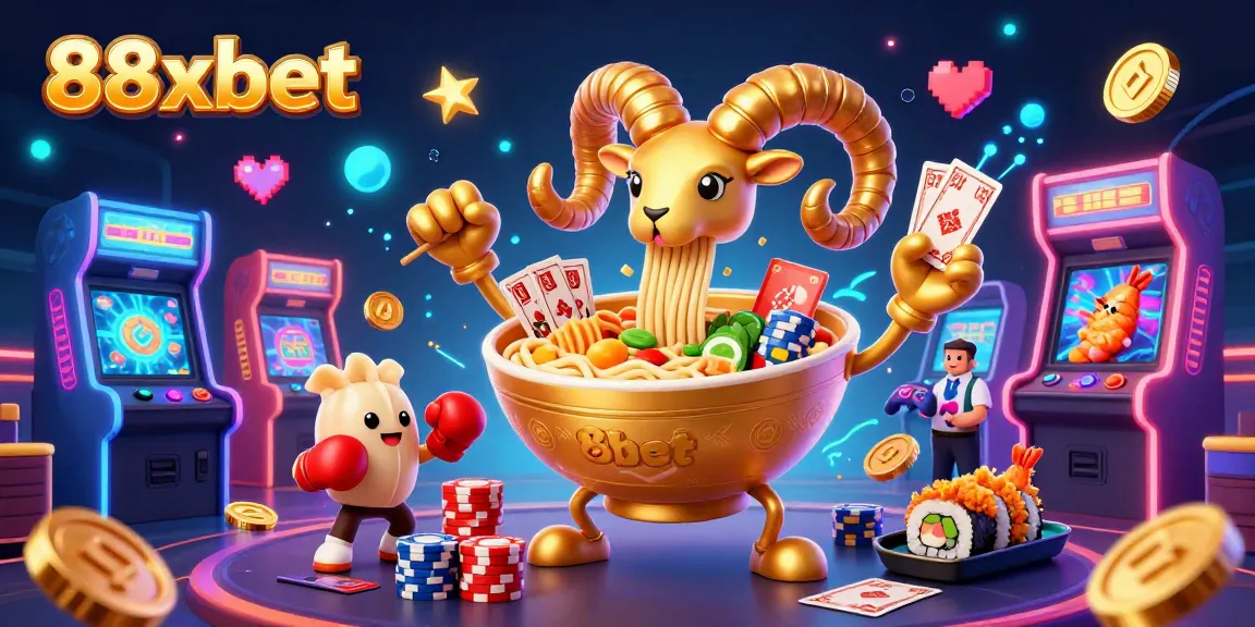 Experience exciting gameplay at 88xbet with vibrant casino elements, cartoon characters, and glowing game machines.