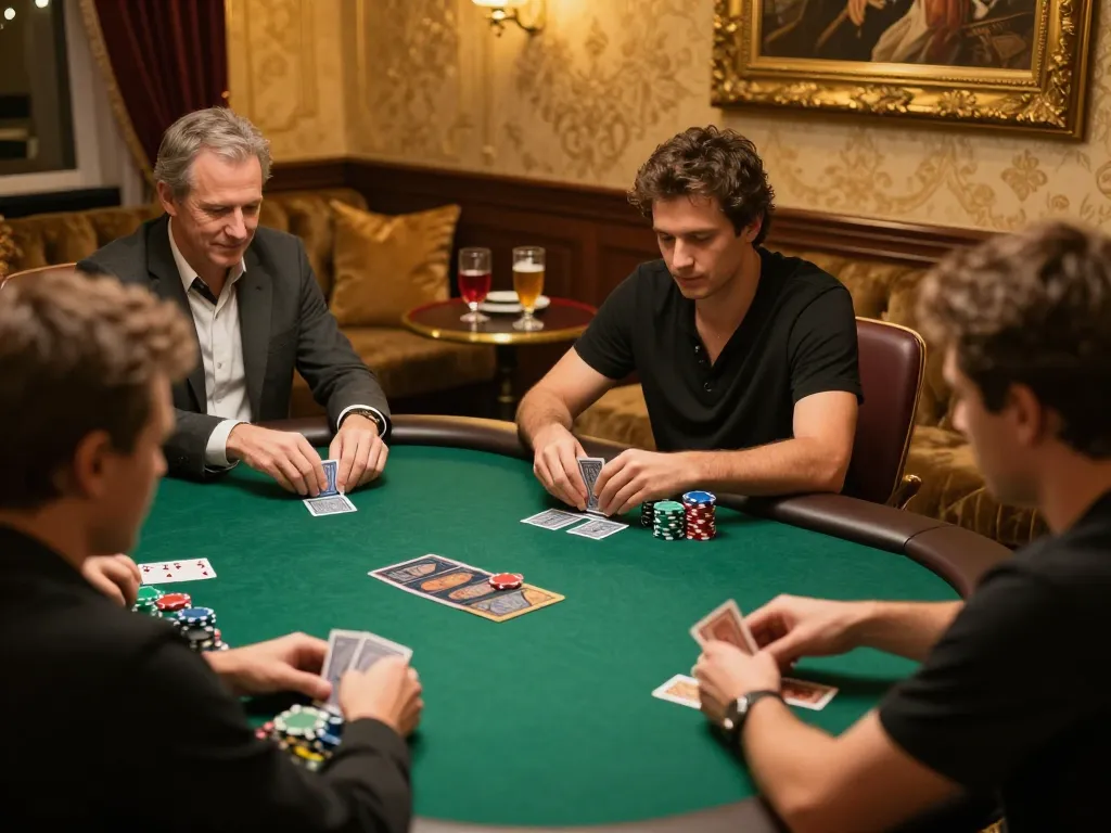 Engaged players enjoying strategic gameplay at gamebaidoithuong8 poker table in an upscale setting.