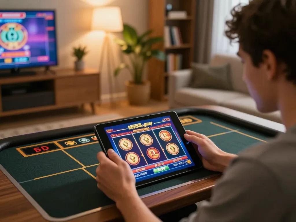 Engaging in thrilling online gaming experience at https://bl555.agency/ with dynamic tablet gameplay and cozy atmosphere.