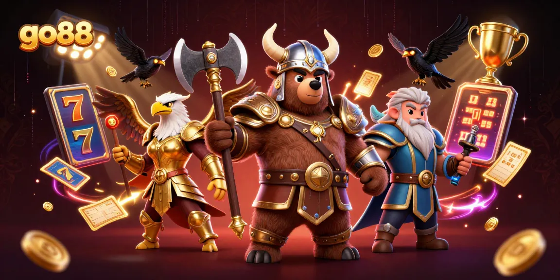 Engage in thrilling slot gameplay at go88 with Viking and Valkyrie characters among dynamic casino elements.