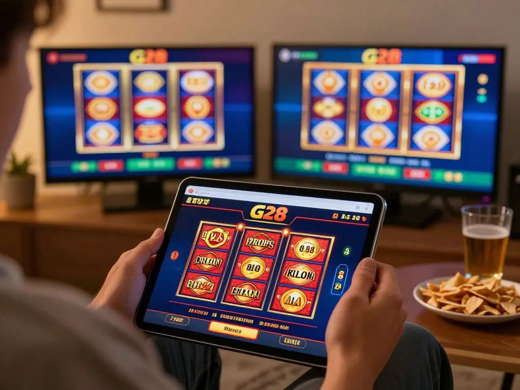 G28 online gambling session with a player engaging in slot games and live dealers