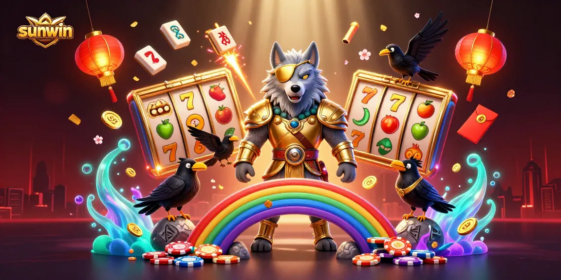 Engage with sunwin casino rewards through a vibrant 3D illustration with Odin and ravens.
