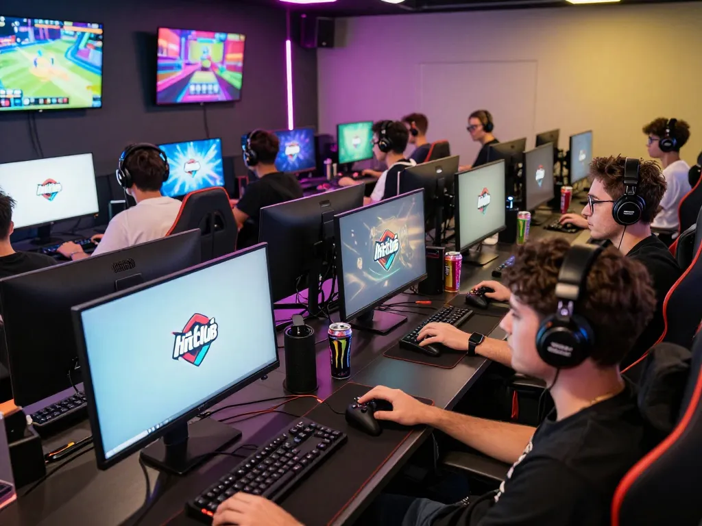 Players enjoying engaging games on the Hitclub platform in a lively gaming lounge setting.