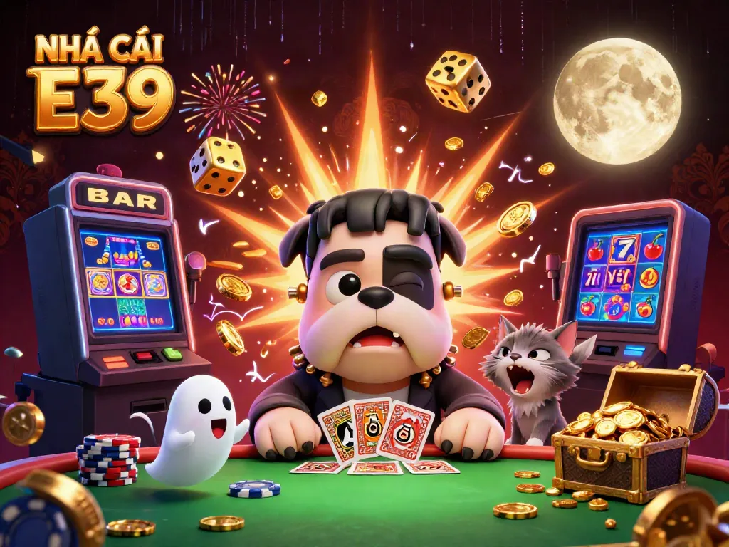 Participate in thrilling games at NHÀ CÁI E39 with cartoon characters and exciting casino elements.