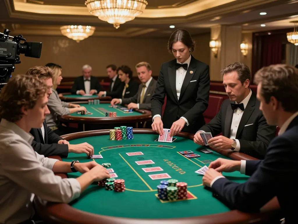 Engaging blackjack gameplay at tt88 casino, with players and dealer in a vibrant casino setting.