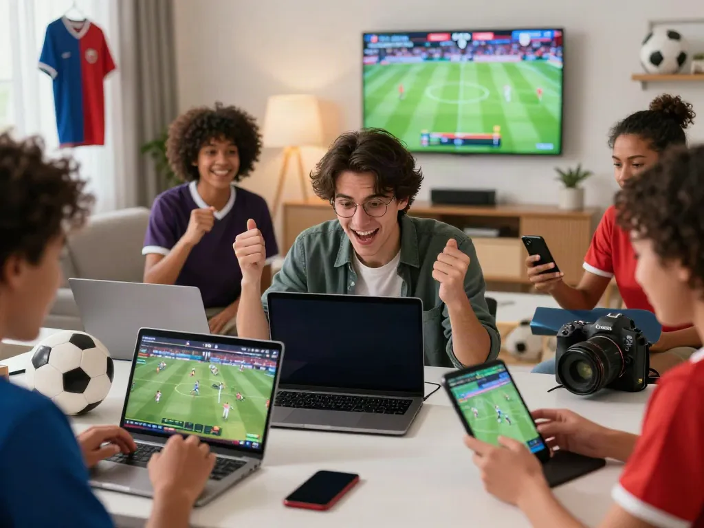 Engaged group enjoying online betting at home through https://five88.boats/ showcasing excitement and modern technology.