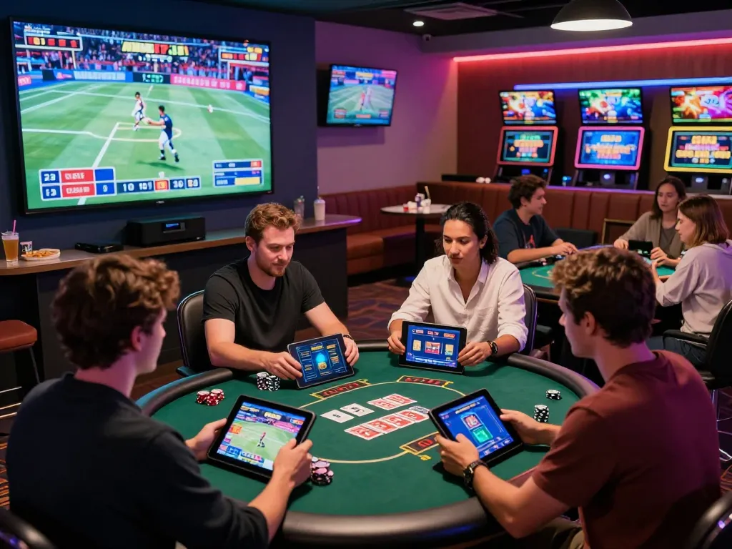 Players engaging in exciting online gambling at AZ888 casino with vibrant atmosphere and live sports.