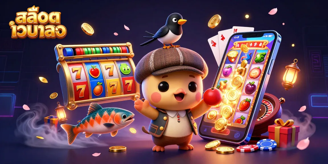 Engage in thrilling gameplay at สล็อตเว็บตรง with a vibrant 3D illustration showcasing charming characters and casino elements.