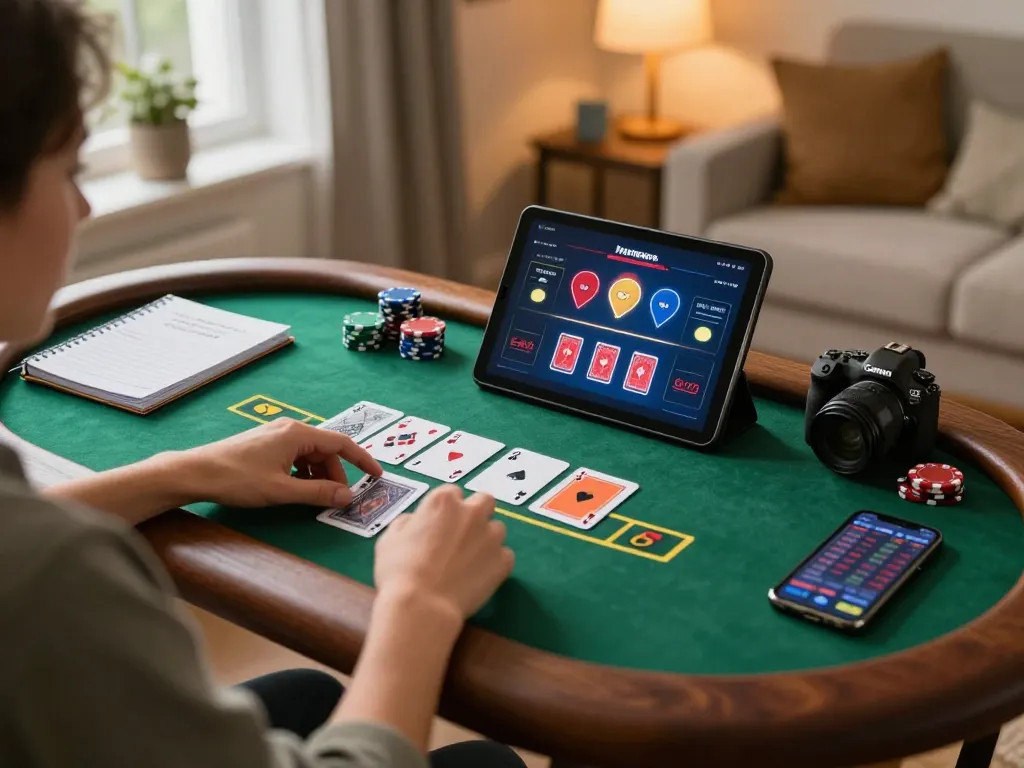 Person strategizing while playing blackjack online at home with a tablet, showcasing rachit's engaging gambling experience.
