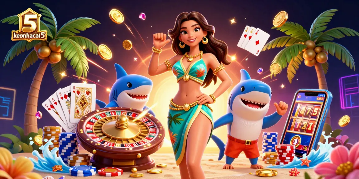 Engage with keonhacai 5 in a vibrant casino-themed illustration showcasing thrilling gambling elements.