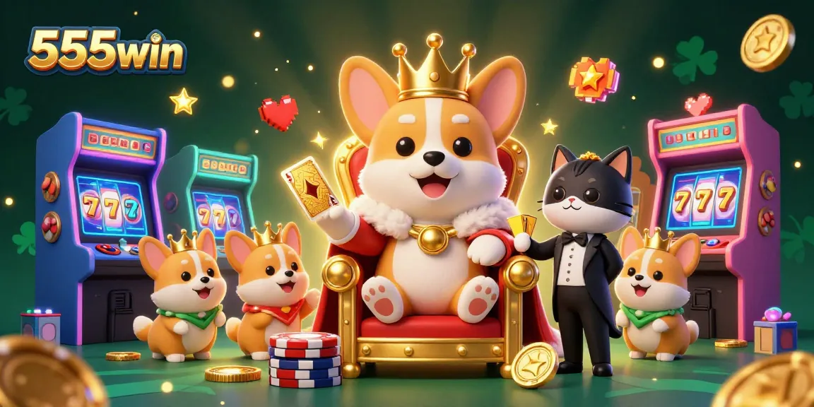 Experience the thrill of 555win with an ultra-detailed casino scene featuring colorful arcade games and iconic characters.