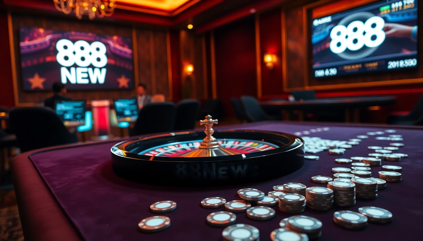 Gambling scene showcasing excitement at 888NEW casino with vibrant colors and professional atmosphere.