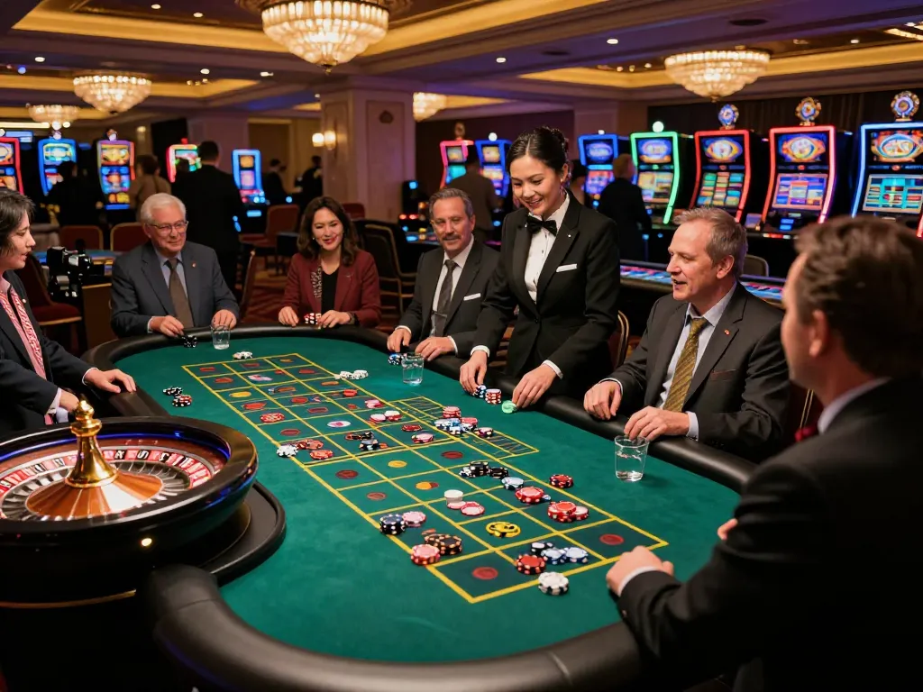 Players enjoying a thrilling roulette game at Jun88, showcasing excitement in an upscale casino atmosphere.